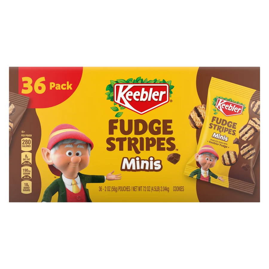 Keebler Fudge Stripes Minis Shortbread Cookies, 2 oz, 36-count