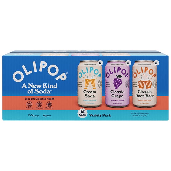 OLIPOP Prebiotic Soda, Variety Pack, 12 fl oz, 15 ct
