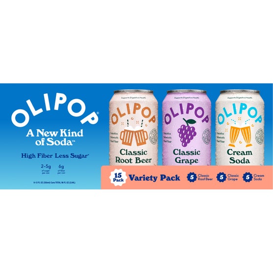 OLIPOP Prebiotic Soda, Variety Pack, 12 fl oz, 15 ct