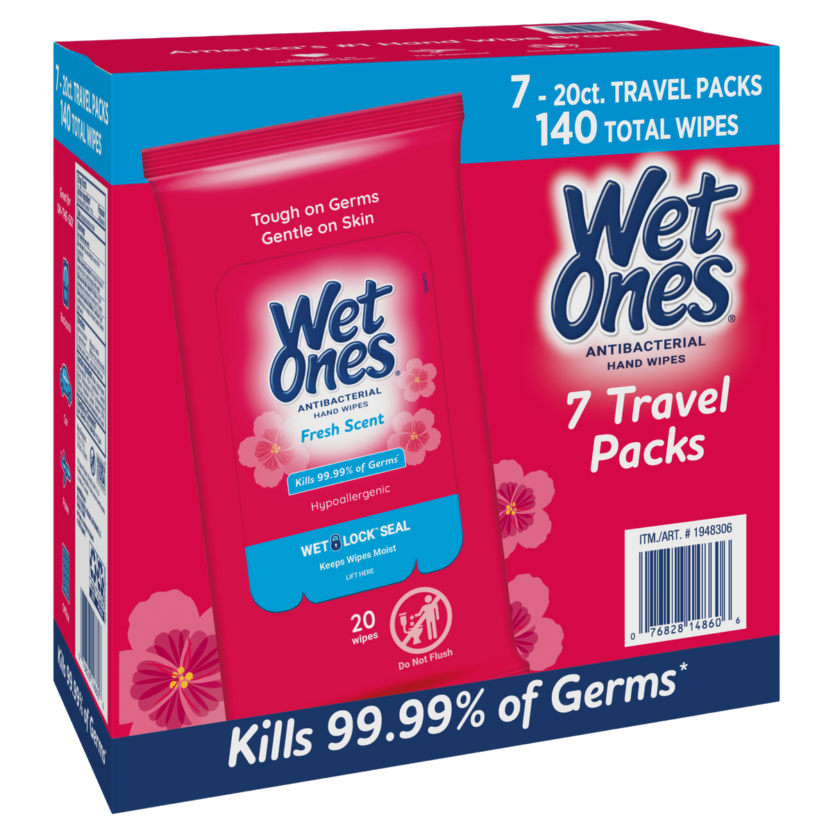Wet Ones Antibacterial Hand Wipes, Fresh Scent, Travel Packs, 140 Wipes