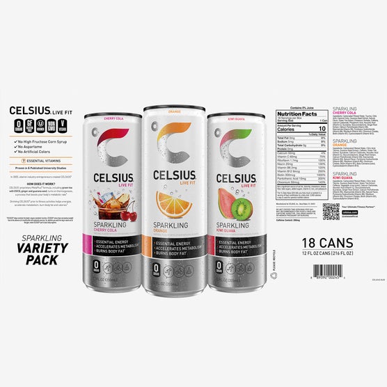CELSIUS Sparkling Energy Drink, Variety Pack, 12 fl oz, 18 ct