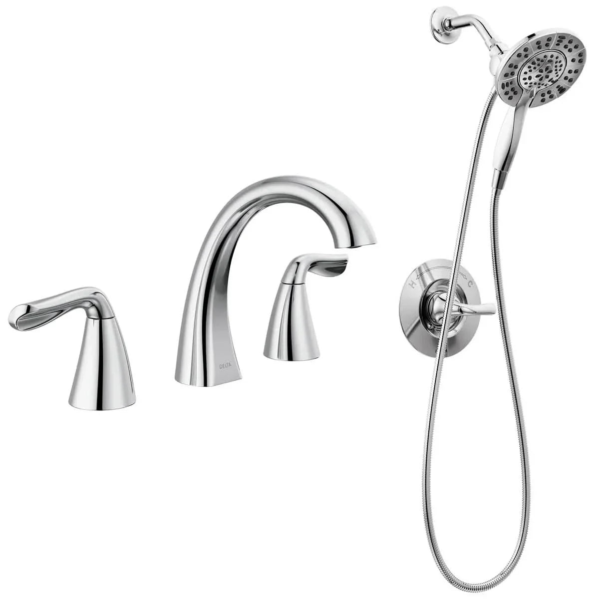 Delta arvo widespread faucet with shower trim in2ition showerhead