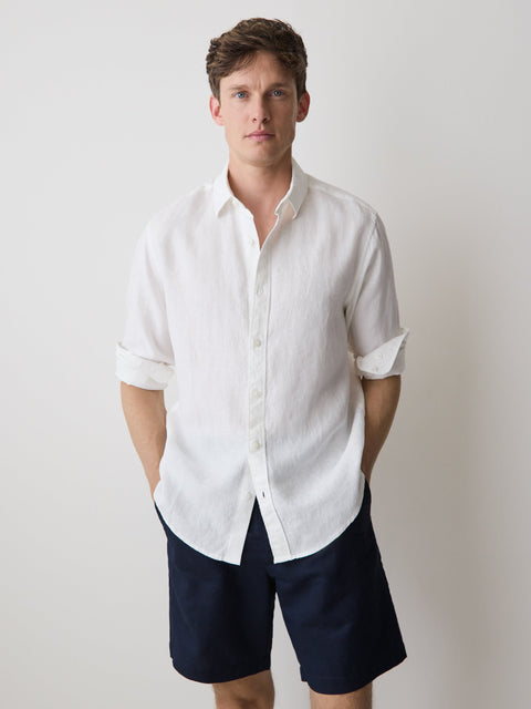 Long-Sleeve Woven Linen Shirt