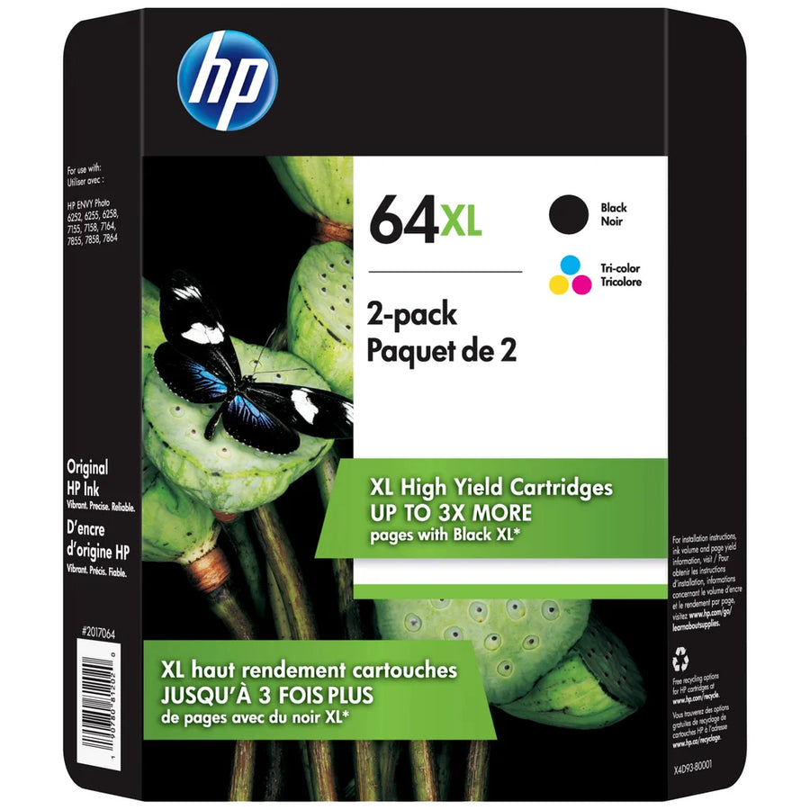 HP 64XL High Yield Ink Cartridge, Black & Tri-Color, 2-Count