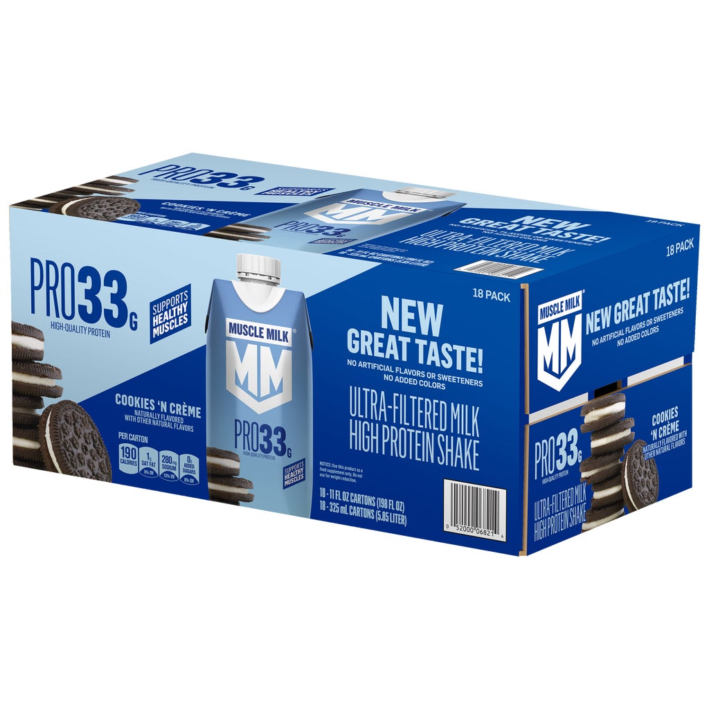 Muscle Milk Pro 33g Ultra-Filtered Milk High Protein Shake, Cookies 'n Creme, 11 fl oz, 18 ct