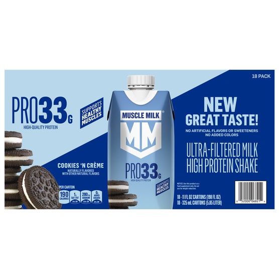 Muscle Milk Pro 33g Ultra-Filtered Milk High Protein Shake, Cookies 'n Creme, 11 fl oz, 18 ct