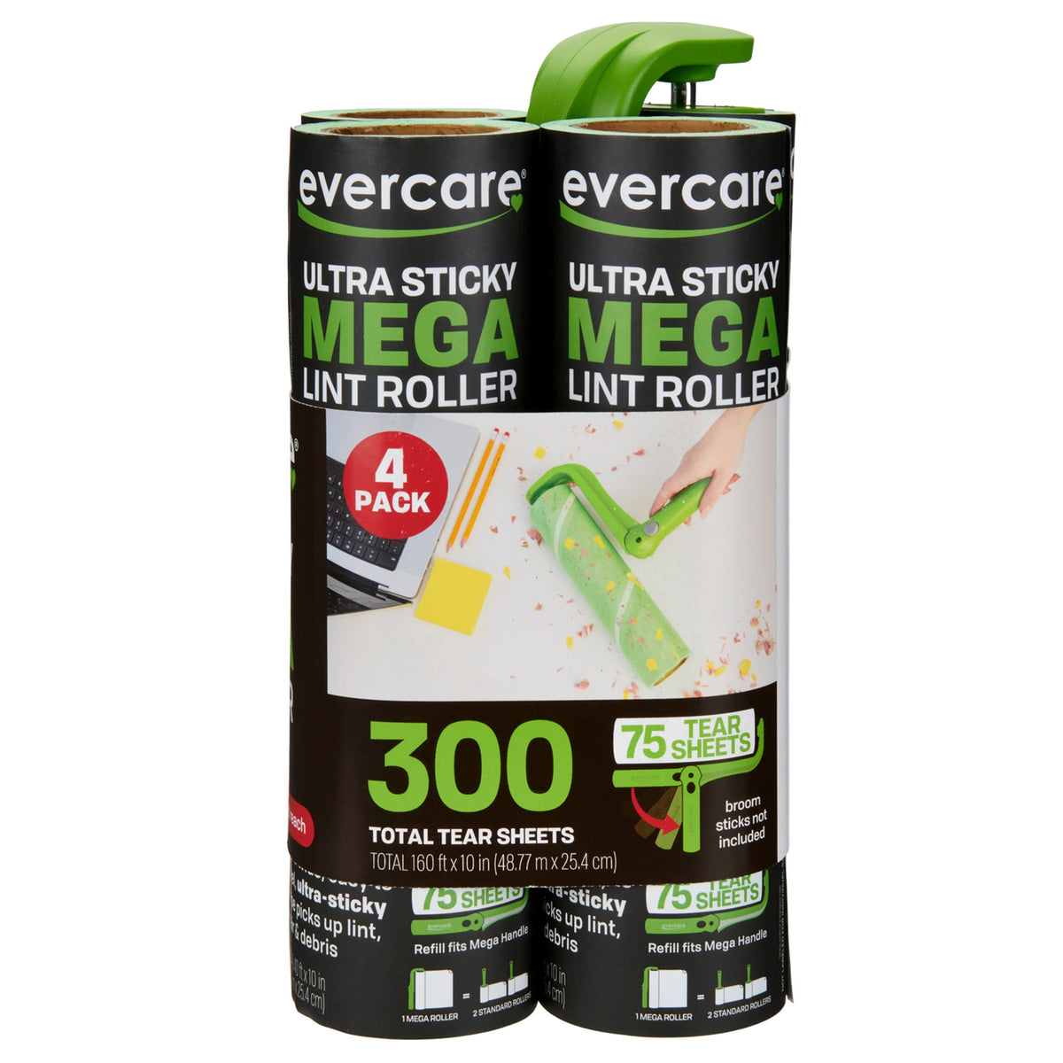 Evercare Mega Lint Roller, Ultra Sticky, 40'L x 10"W, Mega Roller + 3 Refills - image 3