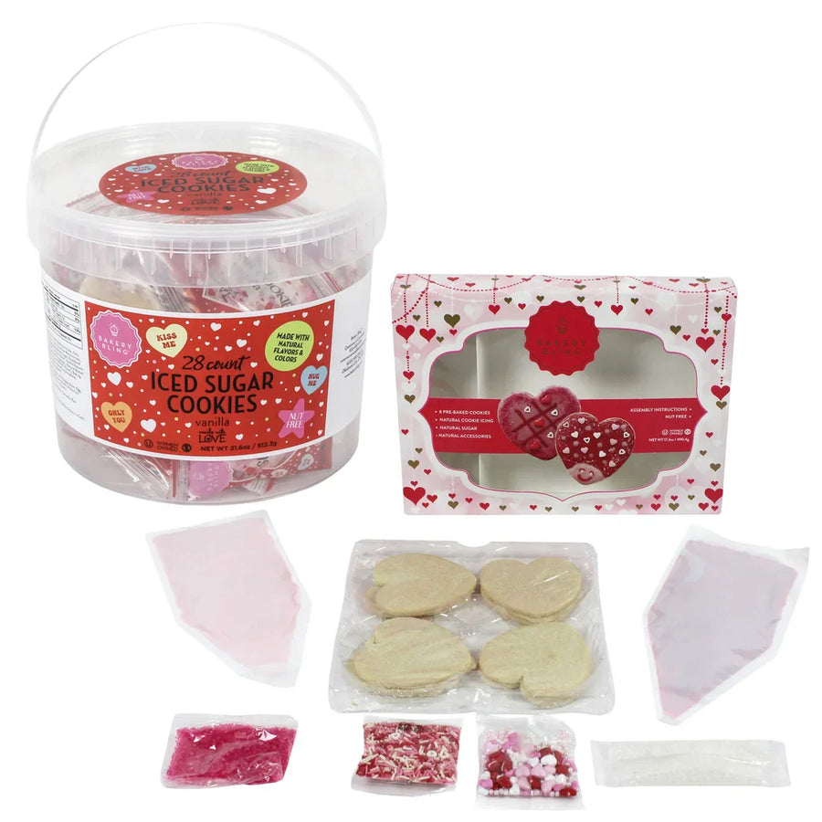 Bakery Bling Valentine's Day Heart Cookie Decorating Kit and Single Serve Cookies, 38.9 Total oz