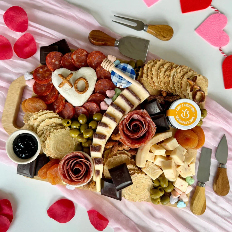 Platterful, Valentine’s Day Charcuterie Kit - 1 Wooden Board and 1 Cheese Knife Set Included