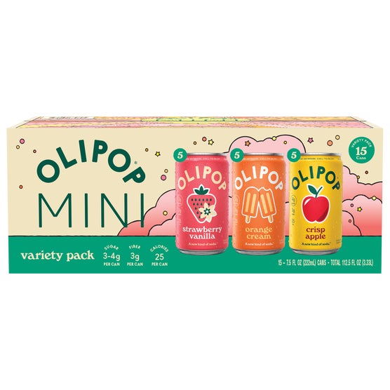 OLIPOP Prebiotic Soda, Mini Cans Variety Pack, 7.5 fl oz, 15 ct