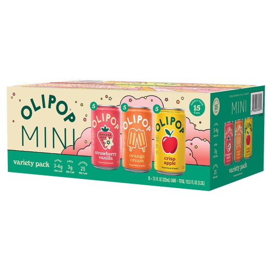 OLIPOP Prebiotic Soda, Mini Cans Variety Pack, 7.5 fl oz, 15 ct