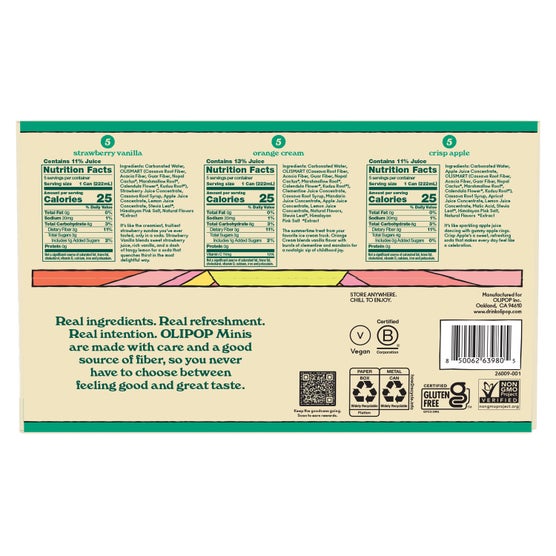 OLIPOP Prebiotic Soda, Mini Cans Variety Pack, 7.5 fl oz, 15 ct