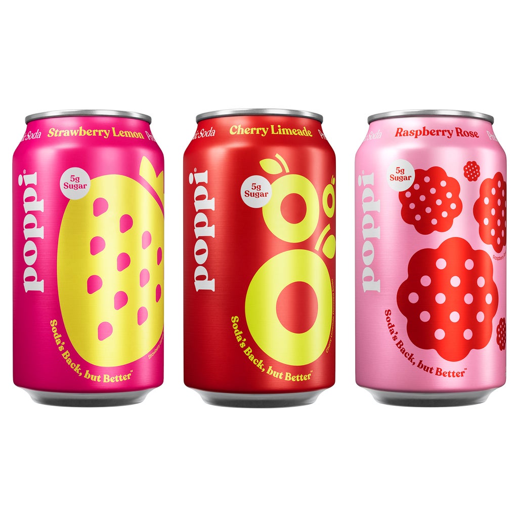 poppi Prebiotic Soda, Juicy Hits Variety Pack, 12 fl oz, 18 ct