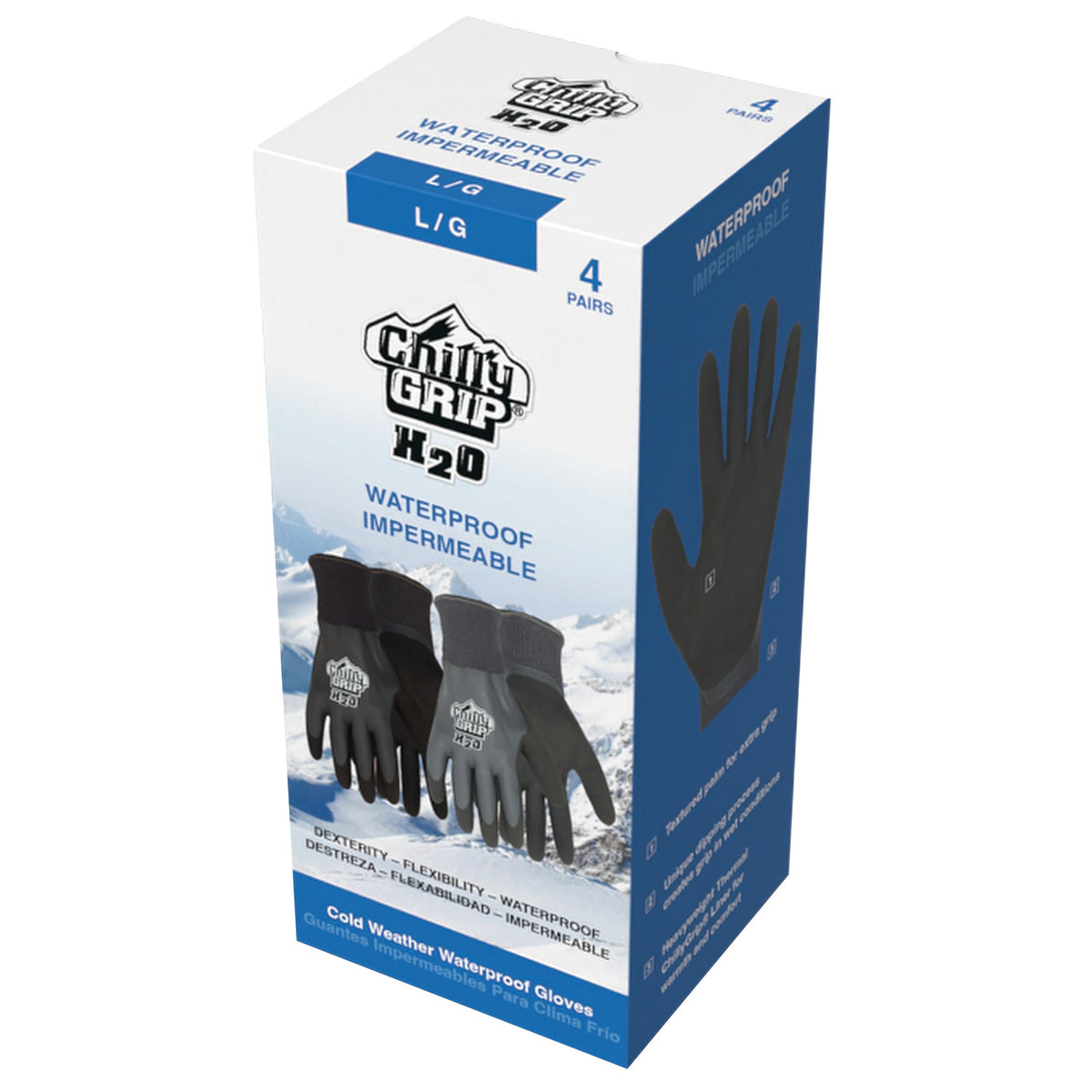 Chilly Grip H2O Winter Work Gloves, Waterproof, Silver and Black, Assorted Sizes, 4 pairs