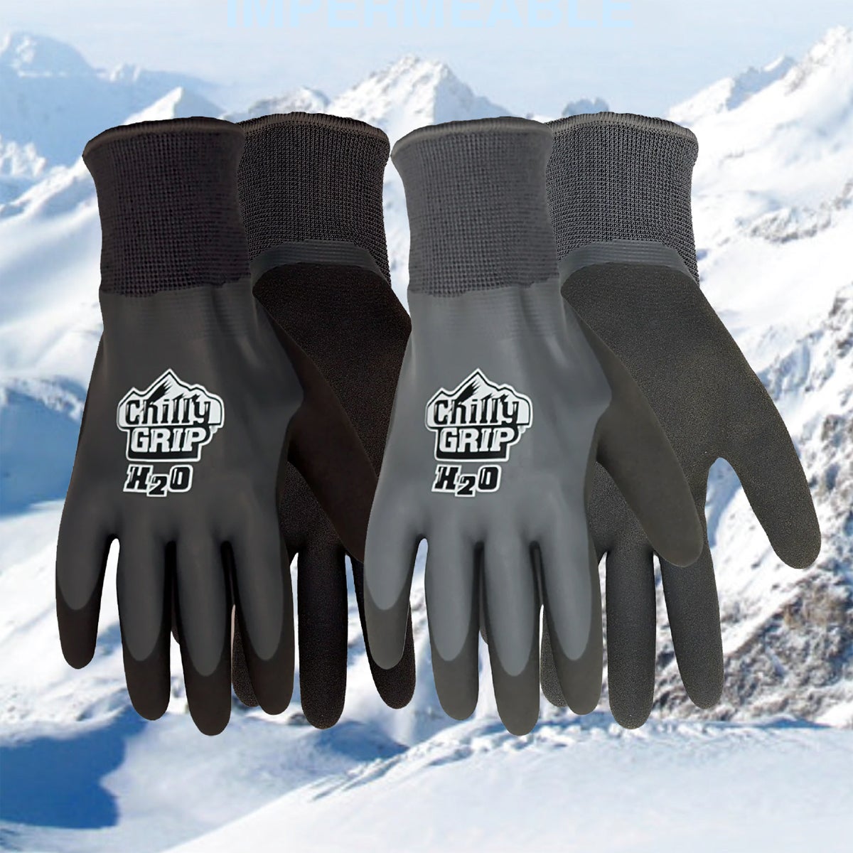 Chilly Grip H2O Winter Work Gloves, Waterproof, Silver and Black, Assorted Sizes, 4 pairs - image 4