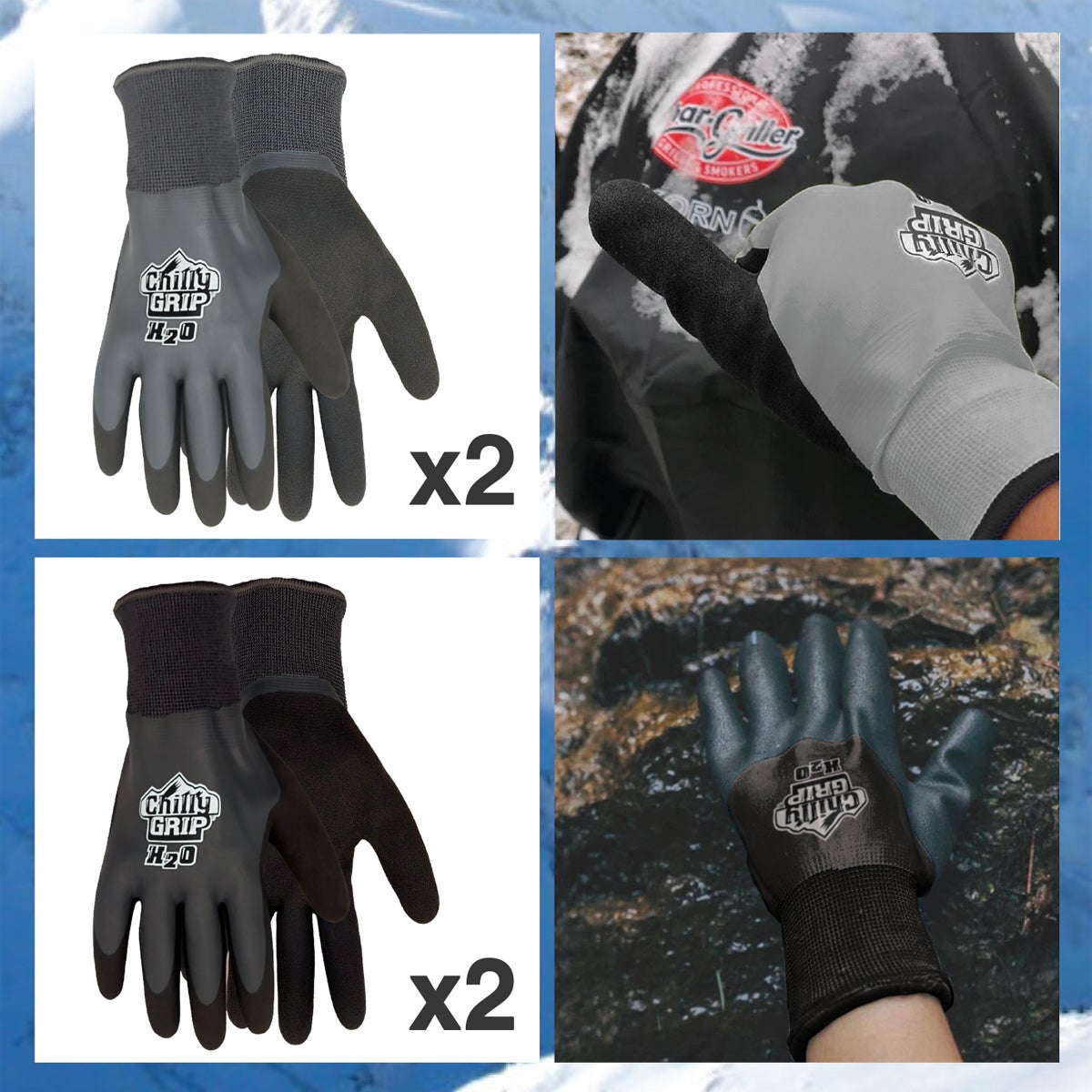 Chilly Grip H2O Winter Work Gloves, Waterproof, Silver and Black, Assorted Sizes, 4 pairs - image 5