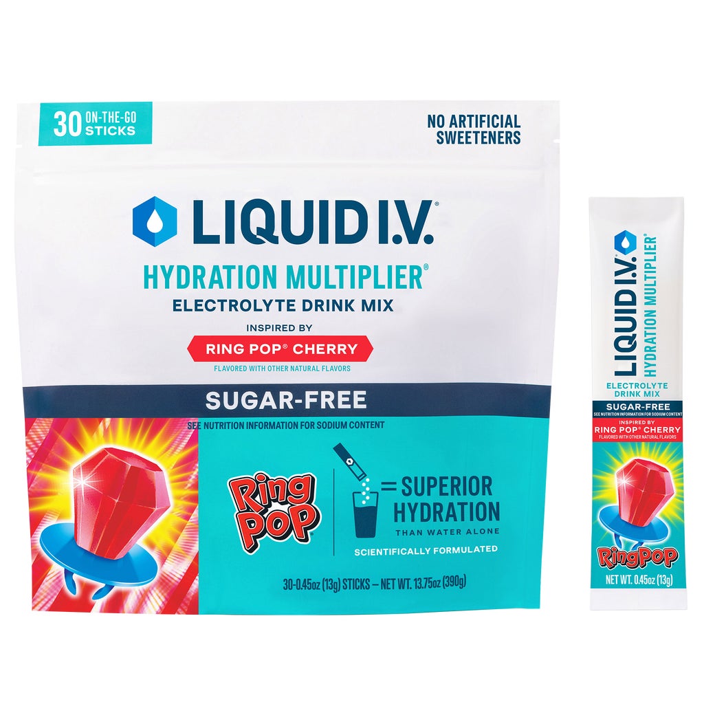 Liquid I.V. Hydration Multiplier Electrolyte Drink Mix, Sugar Free, Ring Pop Cherry, 0.45 oz, 30 ct