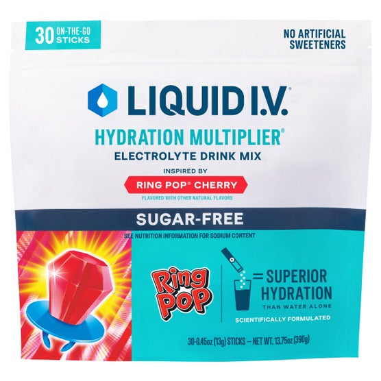 Liquid I.V. Hydration Multiplier Electrolyte Drink Mix, Sugar Free, Ring Pop Cherry, 0.45 oz, 30 ct