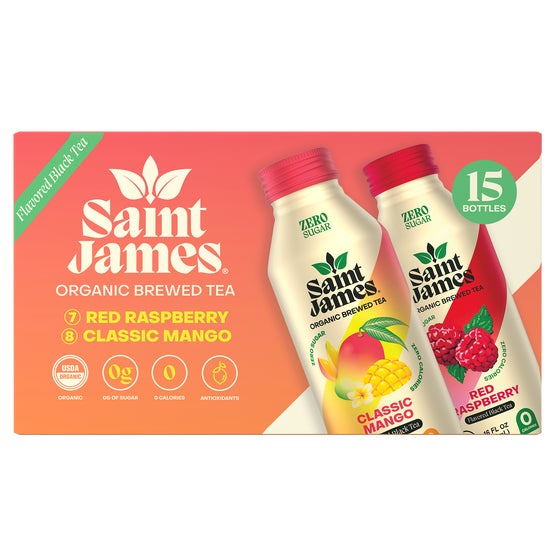 Saint James Organic Brewed Tea, Zero Sugar, Variety Pack, 16 fl oz, 15 ct