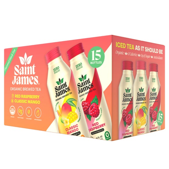 Saint James Organic Brewed Tea, Zero Sugar, Variety Pack, 16 fl oz, 15 ct