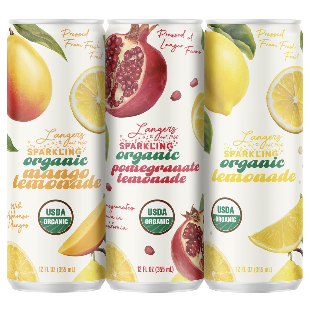 Langer's Organic Sparkling Lemonade, Variety Pack, 12 fl oz, 24 ct