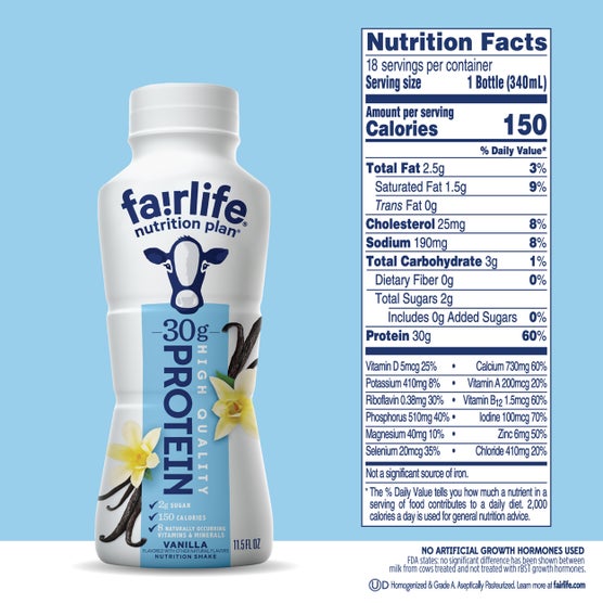 fairlife Nutrition Plan Protein Shake, 30g Protein, Vanilla, 11.5 fl oz, 18 ct