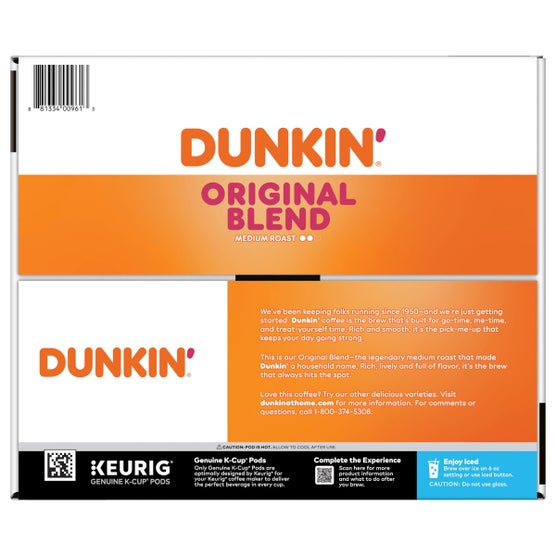 Dunkin' Original Blend Coffee, Medium Roast, Keurig K-Cup Pods, 72 ct