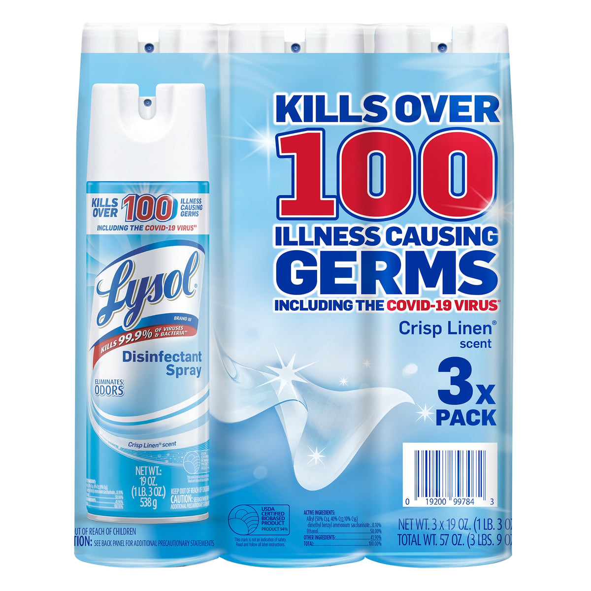 Lysol Disinfectant Spray, Crisp Linen, 19 oz, 3 ct
