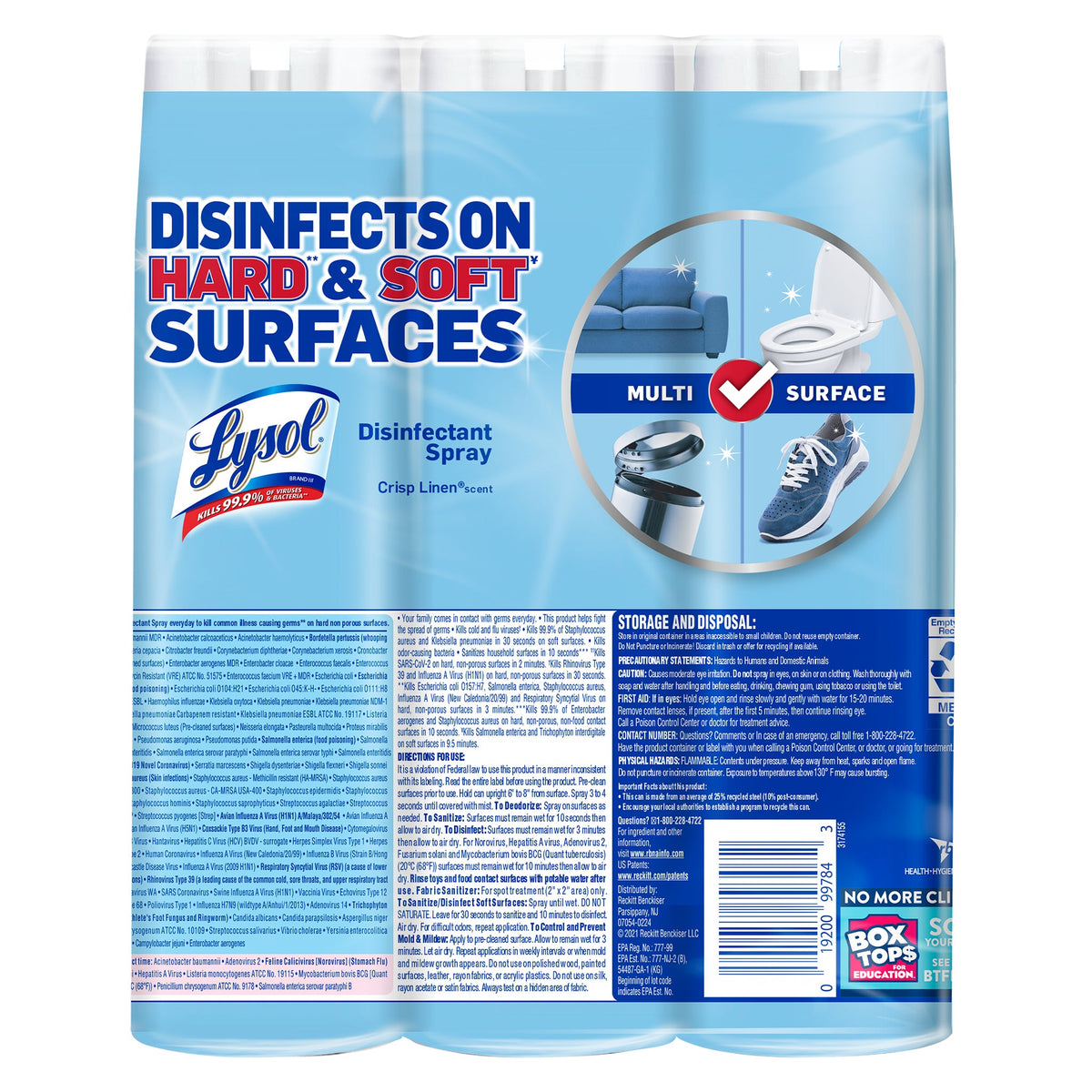 Lysol Disinfectant Spray, Crisp Linen, 19 oz, 3 ct - image 2