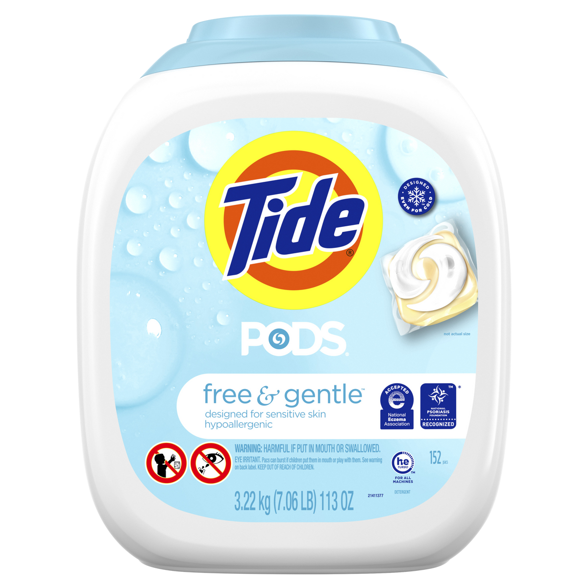 Tide PODS Laundry Detergent, Free & Gentle, HE Compatible, 152 ct
