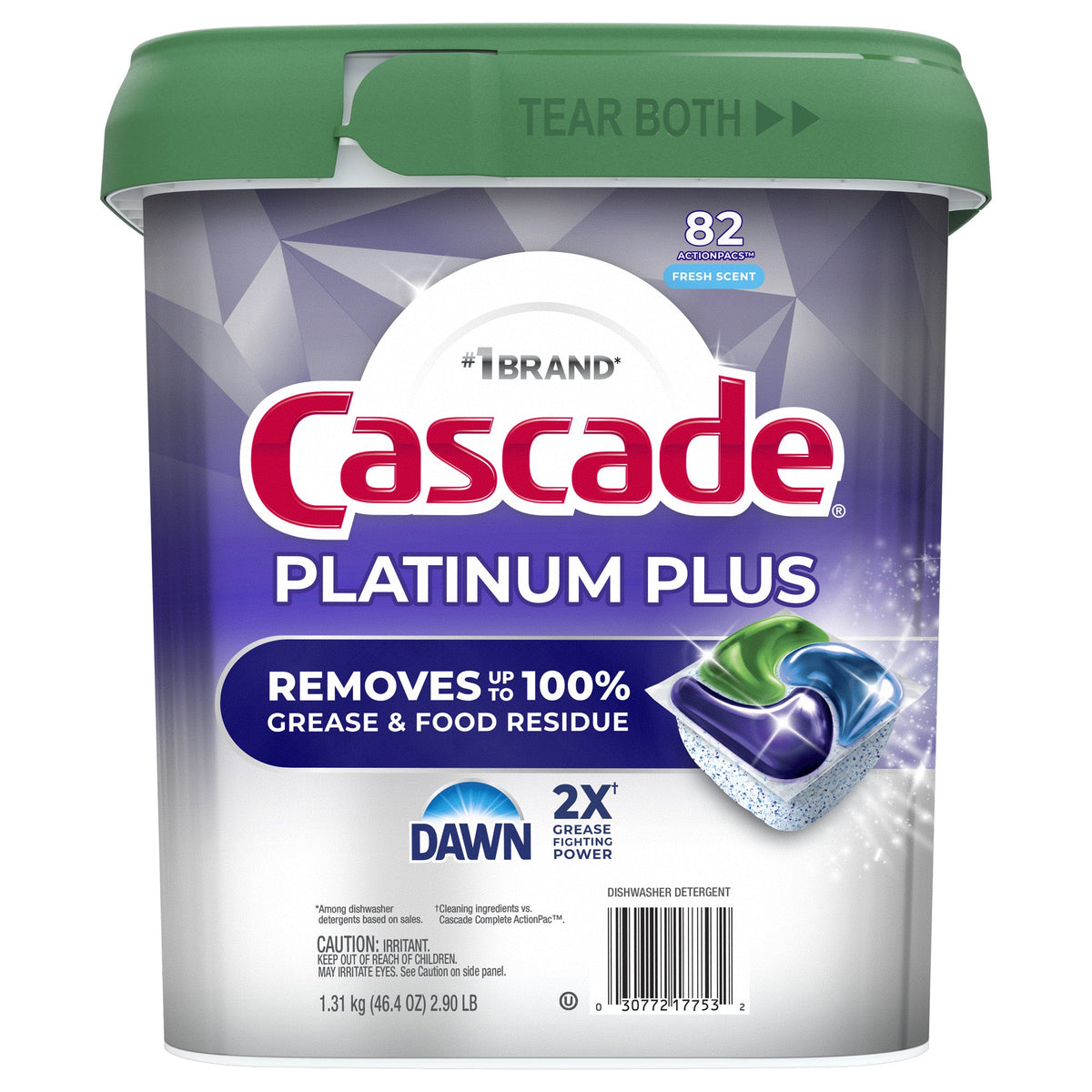 Cascade Platinum Plus ActionPacs Dishwasher Detergent, Fresh Scent, 82 ct