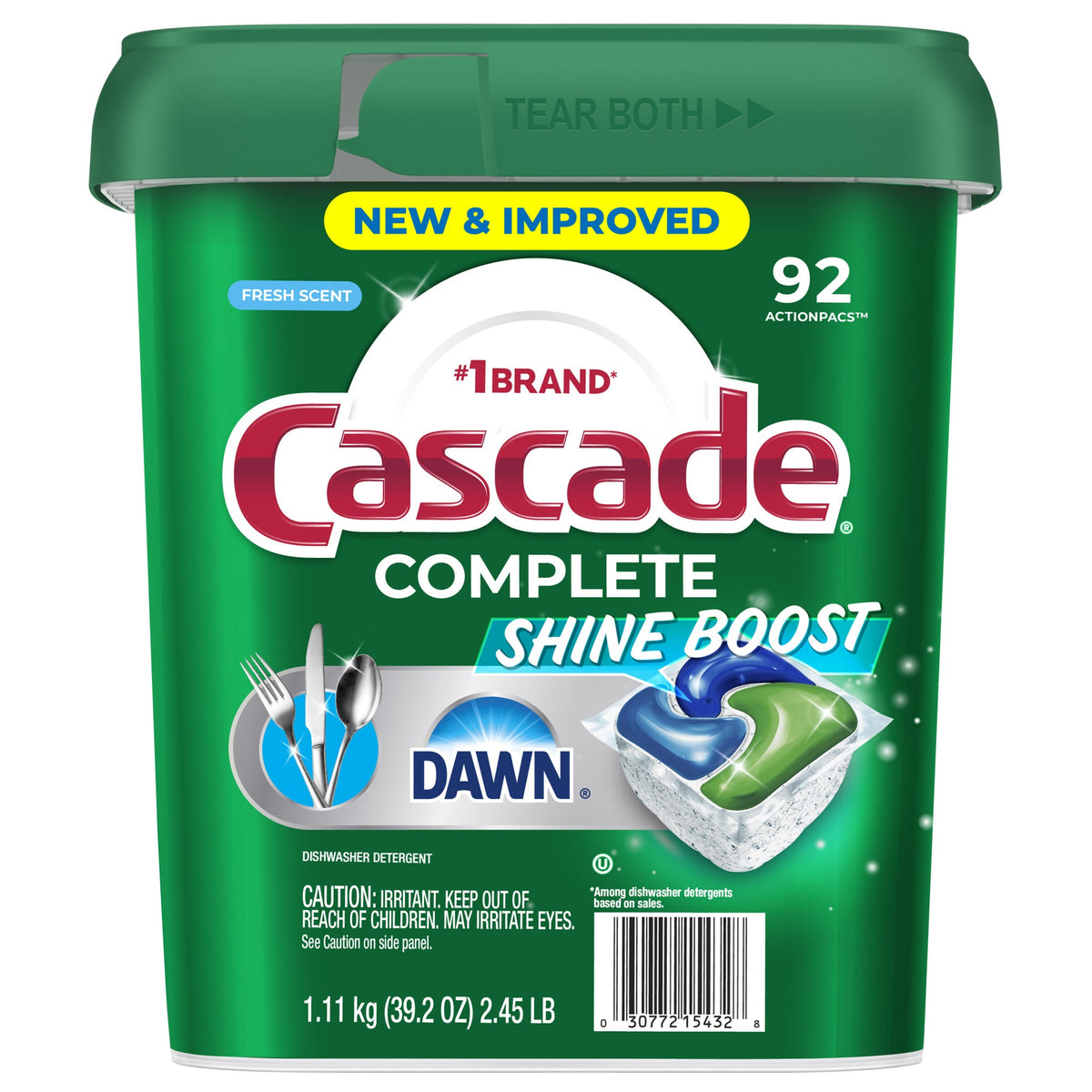 Cascade Complete ActionPacs, Shine Boost with Dawn, Fresh Scent, 92 ct