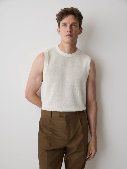 Linen-Blend Sleeveless Crew-Neck Sweater