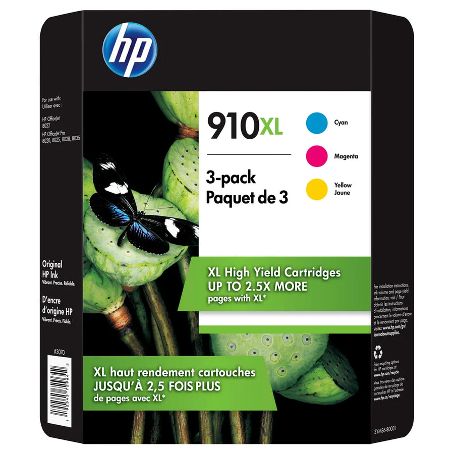 HP 910XL High Yield Ink Cartridge, Tri-Color Pack