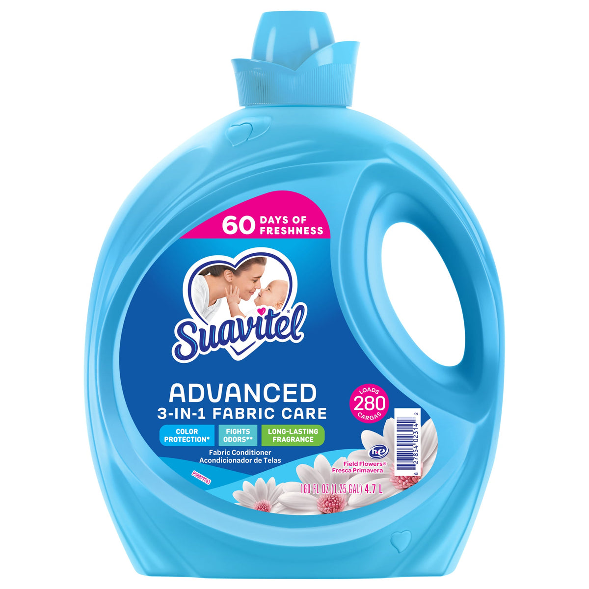 Suavitel Liquid Fabric Conditioner, Advanced Fabric Care, HE Compatible, Field Flowers Scent, 160 fl oz