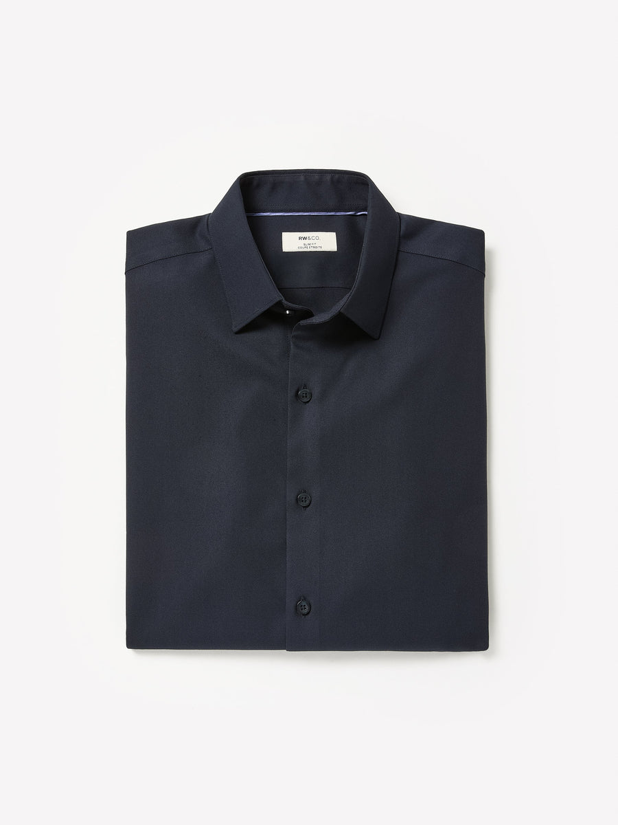 Slim Fit Knit-Like Dress Solid Dress Shirt