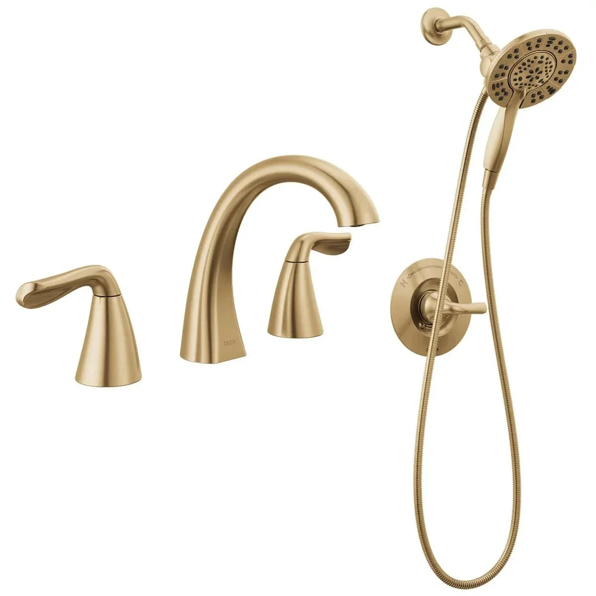 Delta arvo widespread faucet with shower trim in2ition showerhead