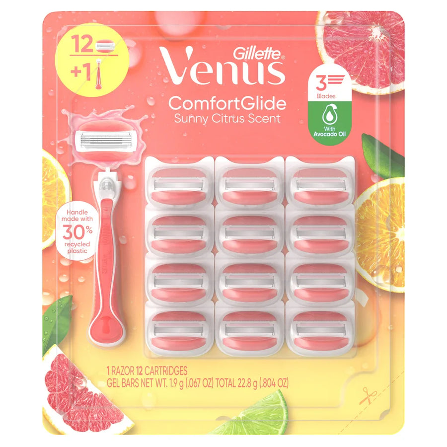 Gillette Venus Comfort Glide Sunny Citrus, 1 Razor + 12 Cartridges Gel