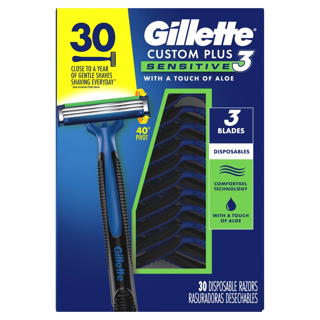Gillette Custom Plus3 Disposable Razors Sensitive, 30-count - product image
