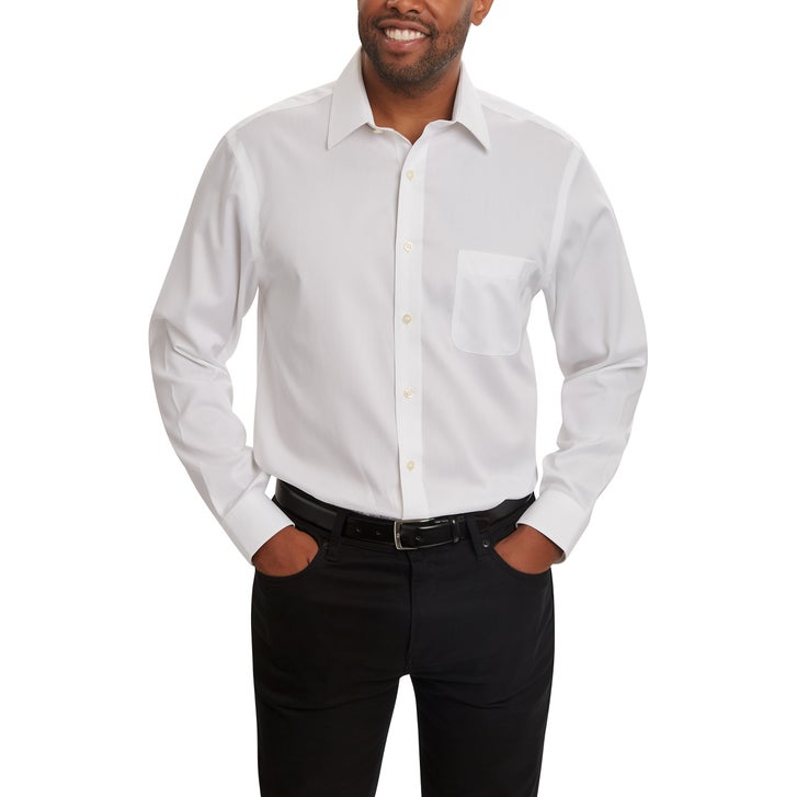 [color:white] Kirkland Signature Men's Tailored Fit Dress Shirt-Exact Sleeve Length - White - image 1