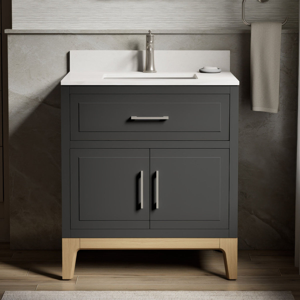Kohler Tio Bathroom Vanity Cabinet with Sink and Quartz Top in Gray