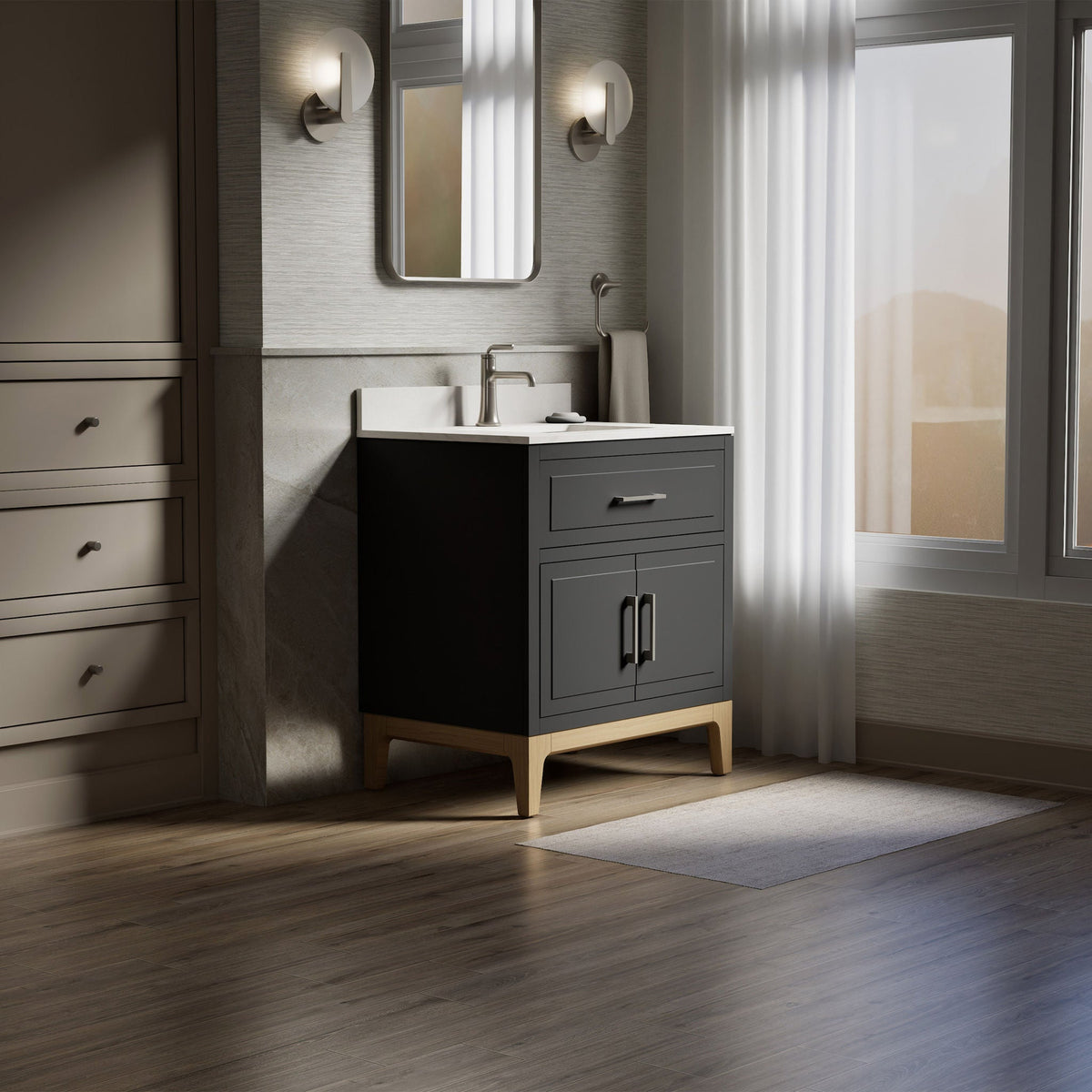 Kohler Tio Bathroom Vanity Cabinet with Sink and Quartz Top in Gray