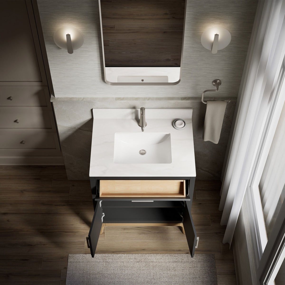 Kohler Tio Bathroom Vanity Cabinet with Sink and Quartz Top in Gray