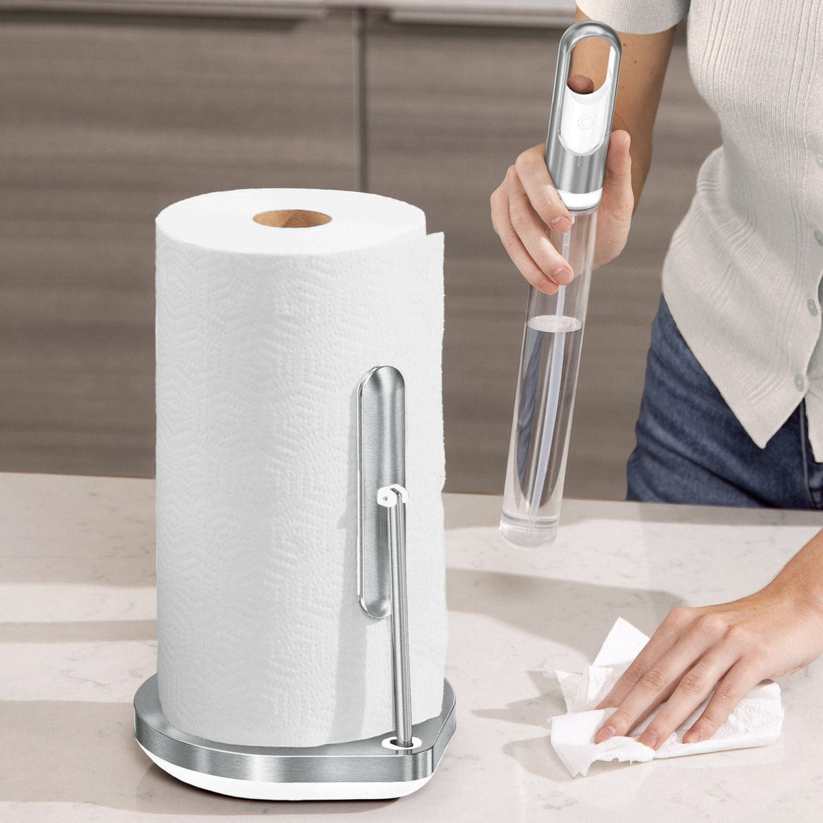 simplehuman Paper Towel Holder with Spray Pump