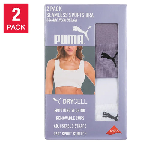 PUMA Women's Seamless Sports Bra, 2-pack
