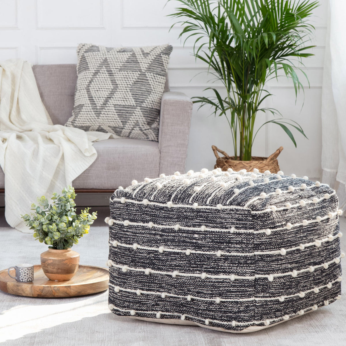 Anji Mountain Handloom Pouf, Woven with Wool