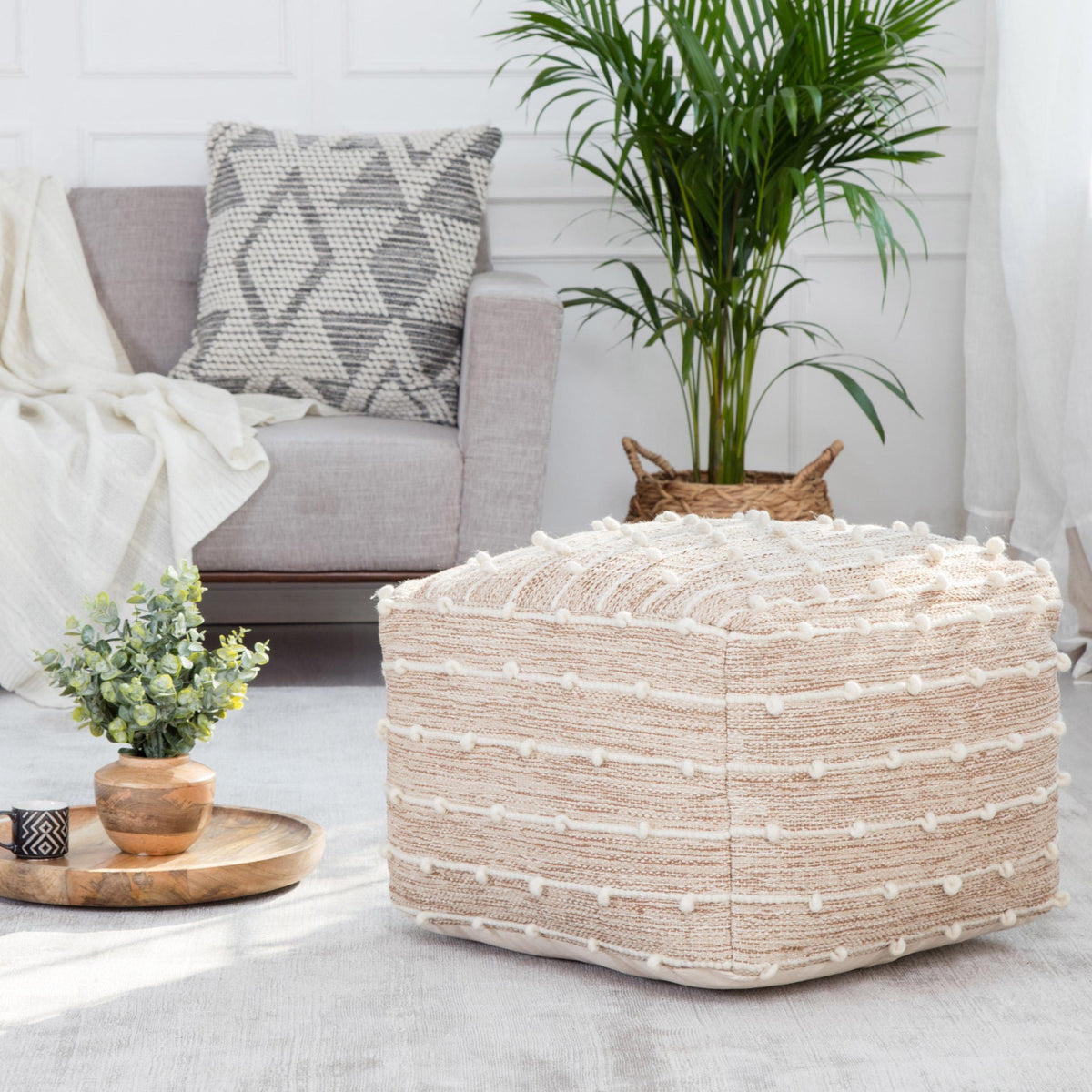 Anji Mountain Handloom Pouf, Woven with Wool