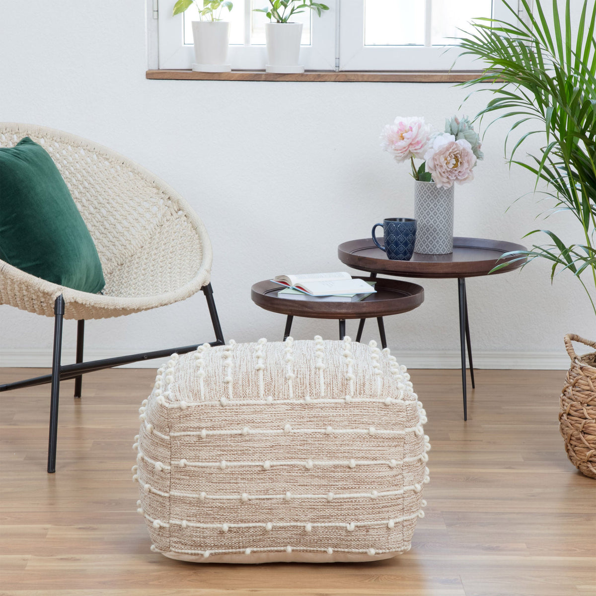 Anji Mountain Handloom Pouf, Woven with Wool
