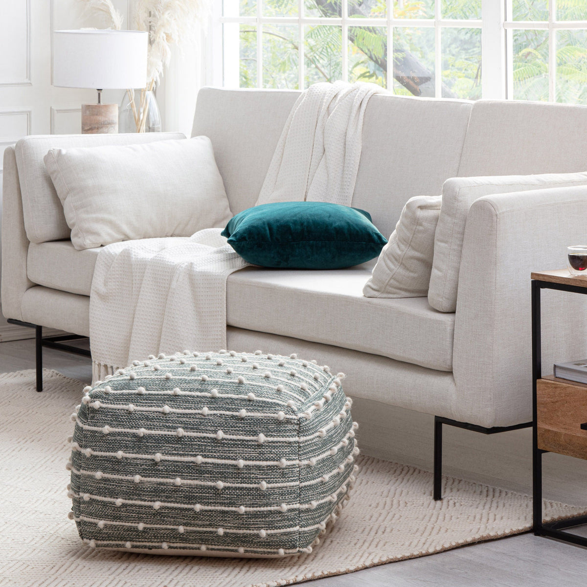 Anji Mountain Handloom Pouf, Woven with Wool
