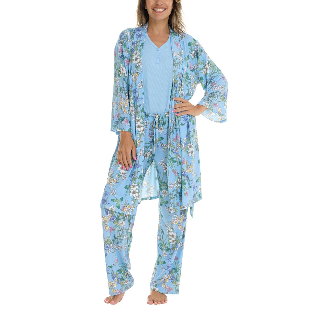 [color:blue] Flora Nikrooz Women's 3-piece PJ Set - Blue - image 2